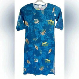 Vtg Studio City Medium Maxi Shirt Dress 90s Blue Tie Dye Leaves 1/2 Sleeve USA